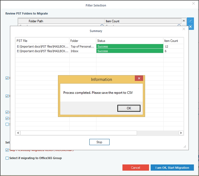 Click OK to finish the migration process